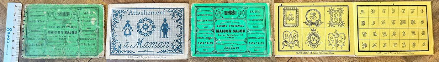 Vintage Sajou albums with green covers in landscape format